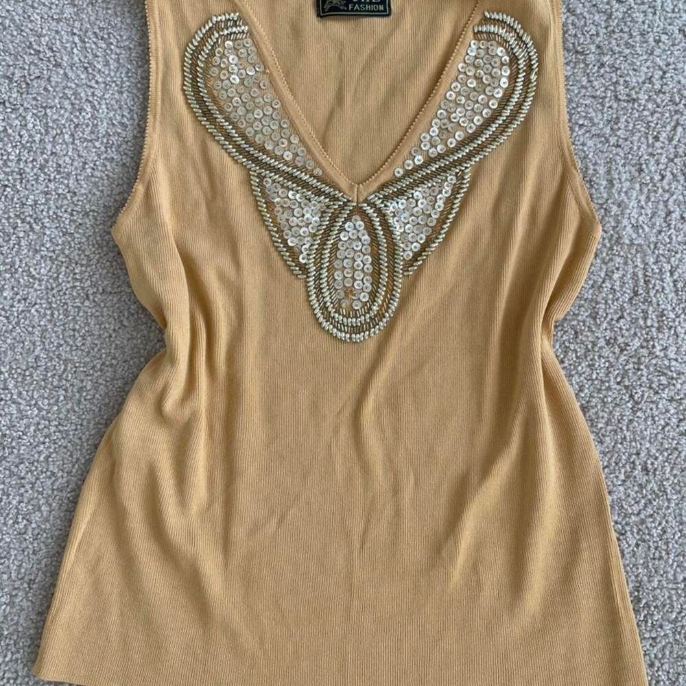 Y2k yellow ribbed sequin embellished